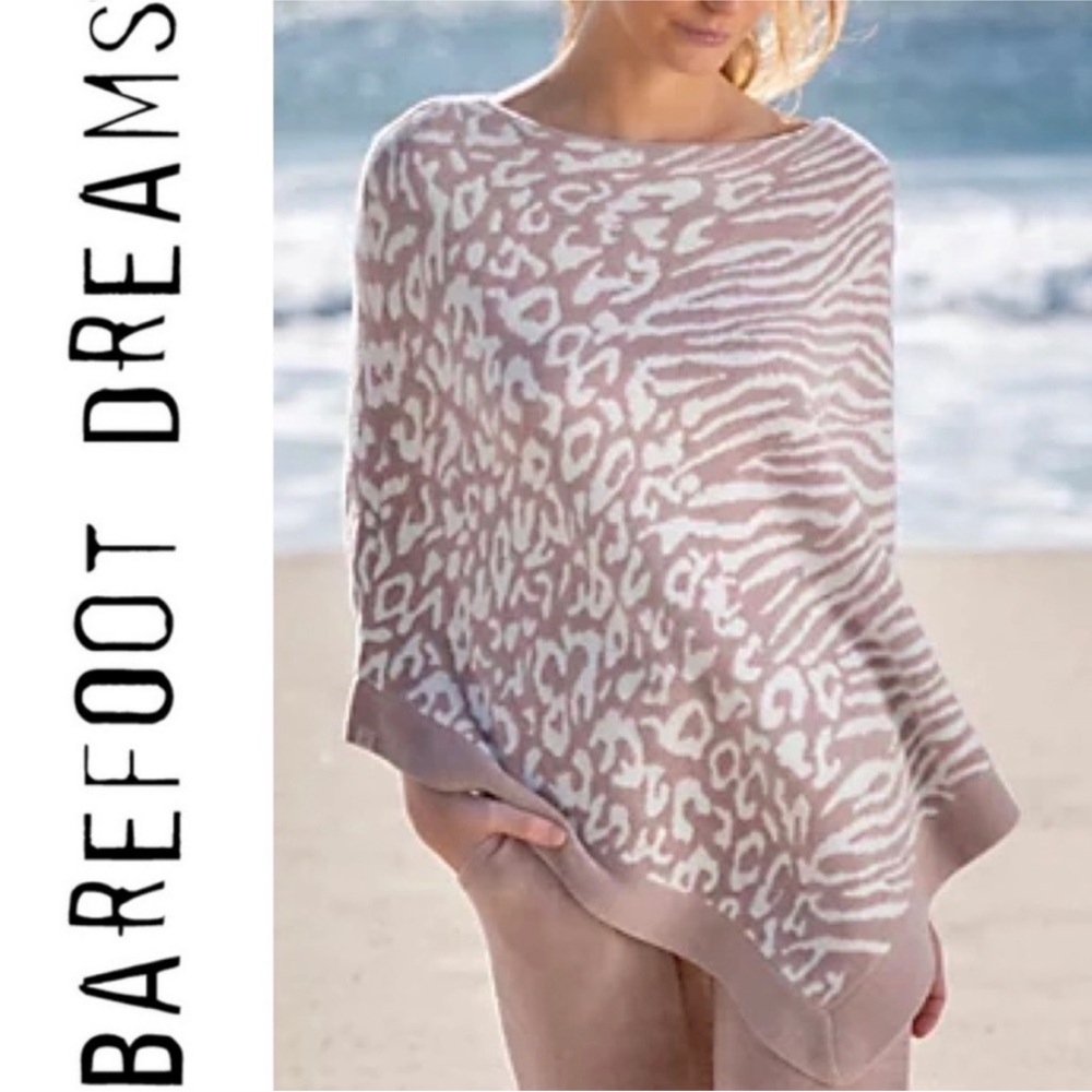 Barefoot Dreams CozyChic Ultra Lite Ocean Breeze Poncho Faded Rose Animal Print